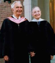 Iola and Dave in 2006, receiving honary doctorates from The University of the Pacific