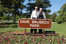 Dave & Iola in 'Dave Brubeck Park', Concord, California after ceremony to name park after Dave.

Concord is the birth place of Dave. 